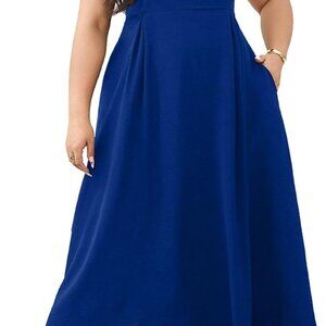 Plus Size V-Neck Sleeveless Maxi Dress with Pockets for Wedding and Formal